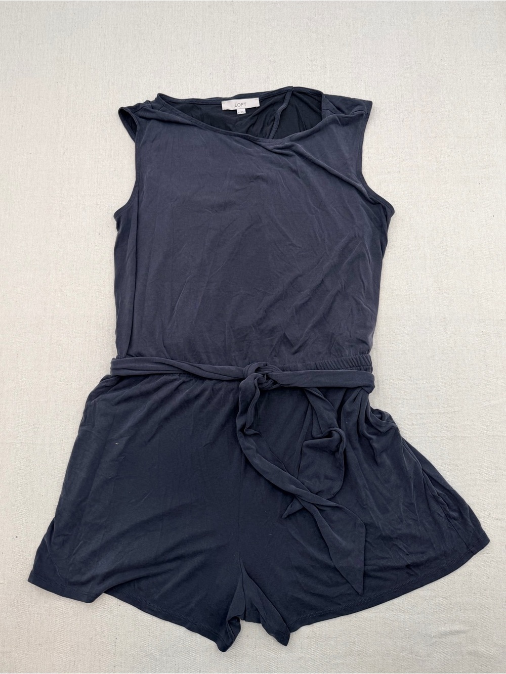 LOFT Charcoal Gray Sleeveless Jumpsuit with Tie Waist